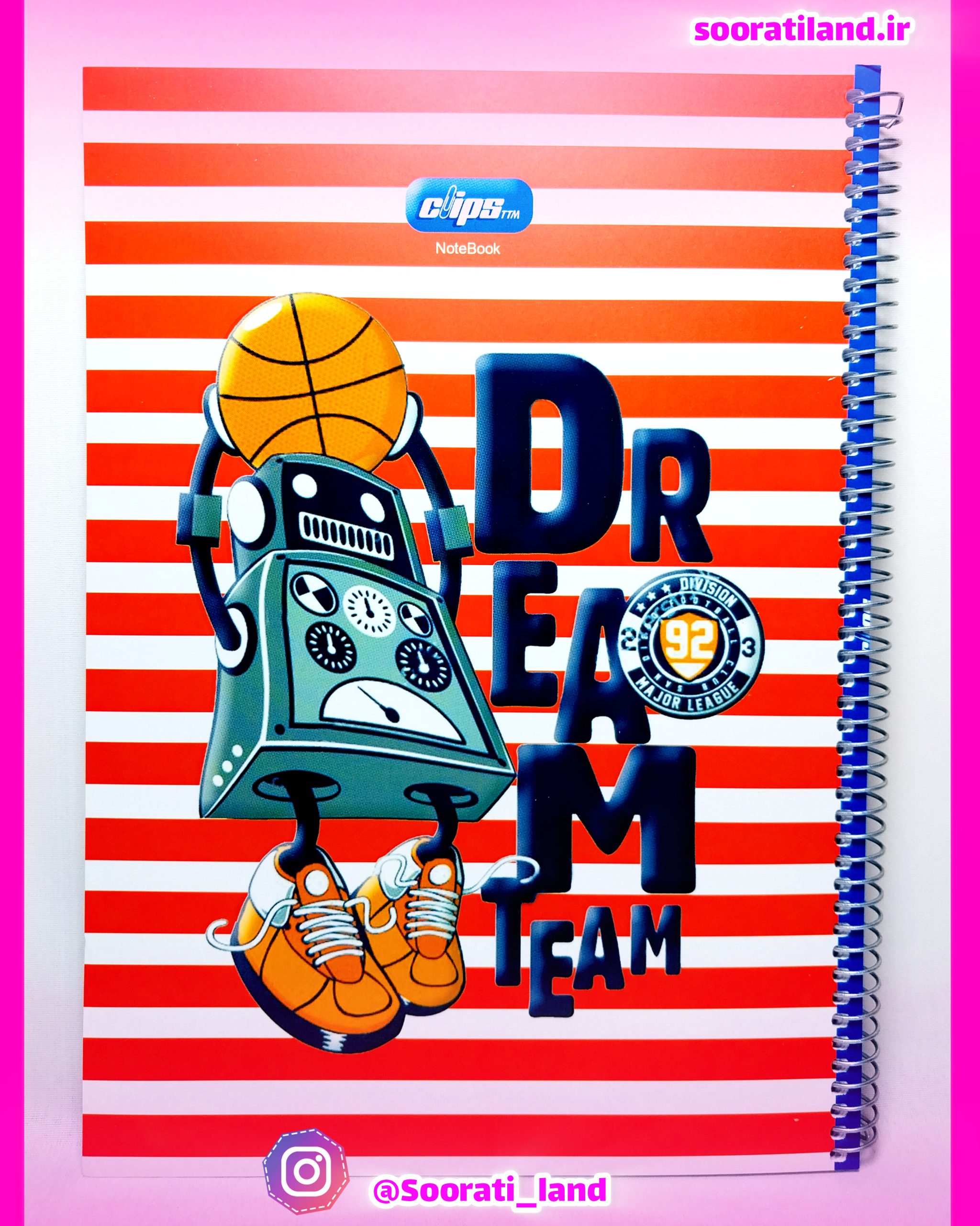 دفتر سیمی 100 برگ کلیپس (Clips) طرح Dream Team - مدل روبات بسکتبالیست