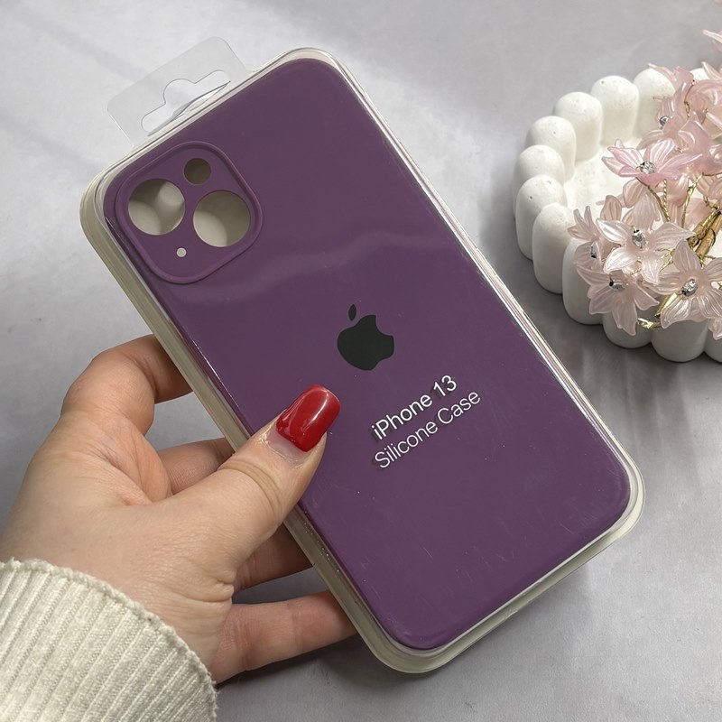 قاب گوشی iPhone 13 آیفون سیلیکونی اورجینال پاک کنی درجه یک زیربسته محافظ لنزدار بنفش کد 130091