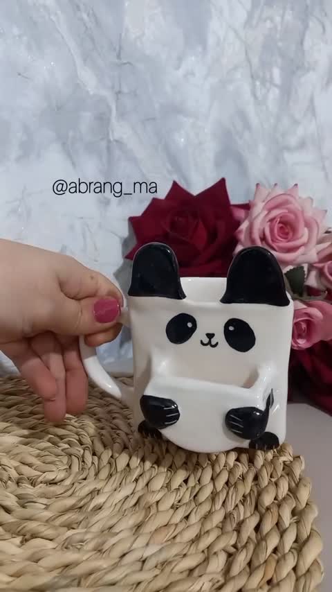 ماگ پاندا دستساز سرامیکی با جای نبات و چای کیسه ای ... مخصوص آبرنگ ما