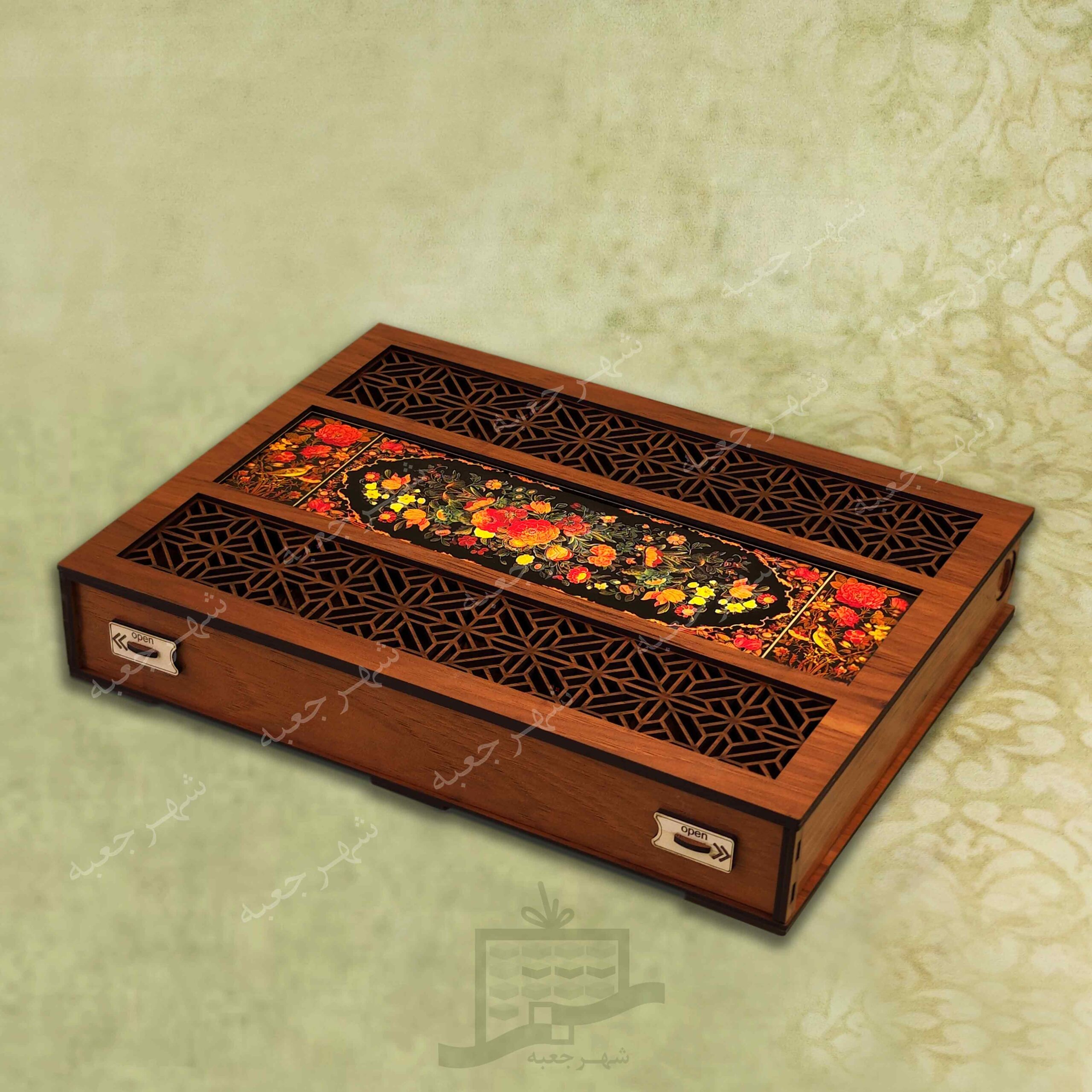 جعبه لیزری (طرح یاس 8) -آجیل و خشکبار،دمنوش،گز و شکلات،میوه خشک،هدایا