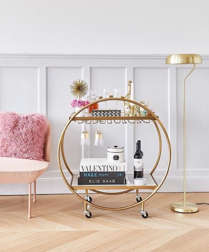 میز کافی بار طلایی با رویه شیشه