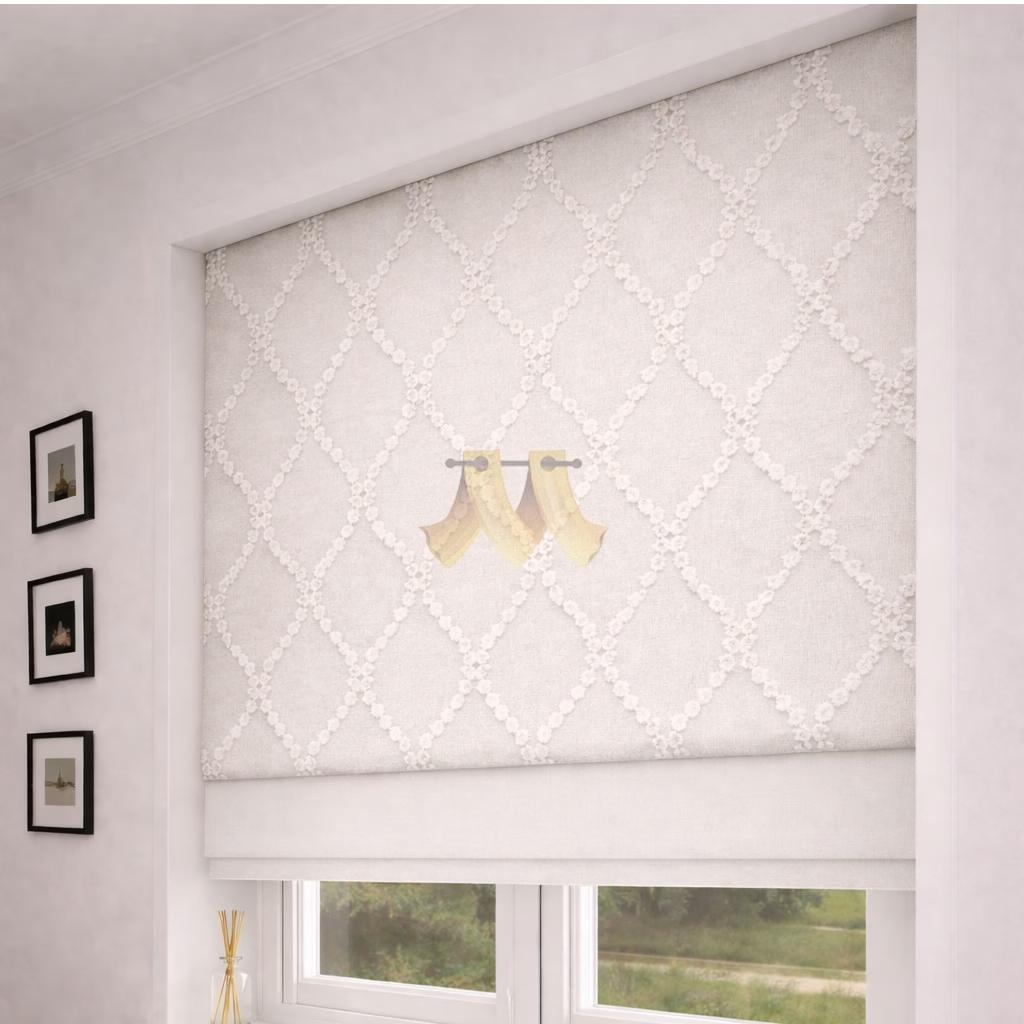 پرده دومکانیزه مدل طرحدار سفید کد GL9-GS/A-100