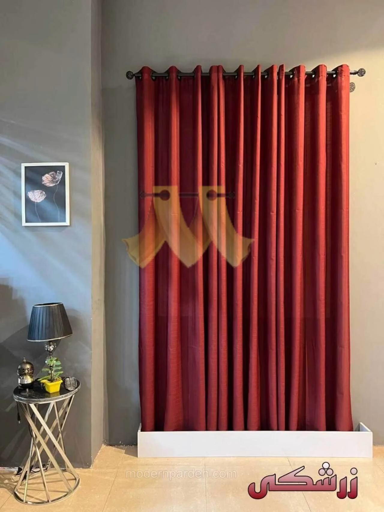 پرده آماده پانچی زرشکی تک رنگ