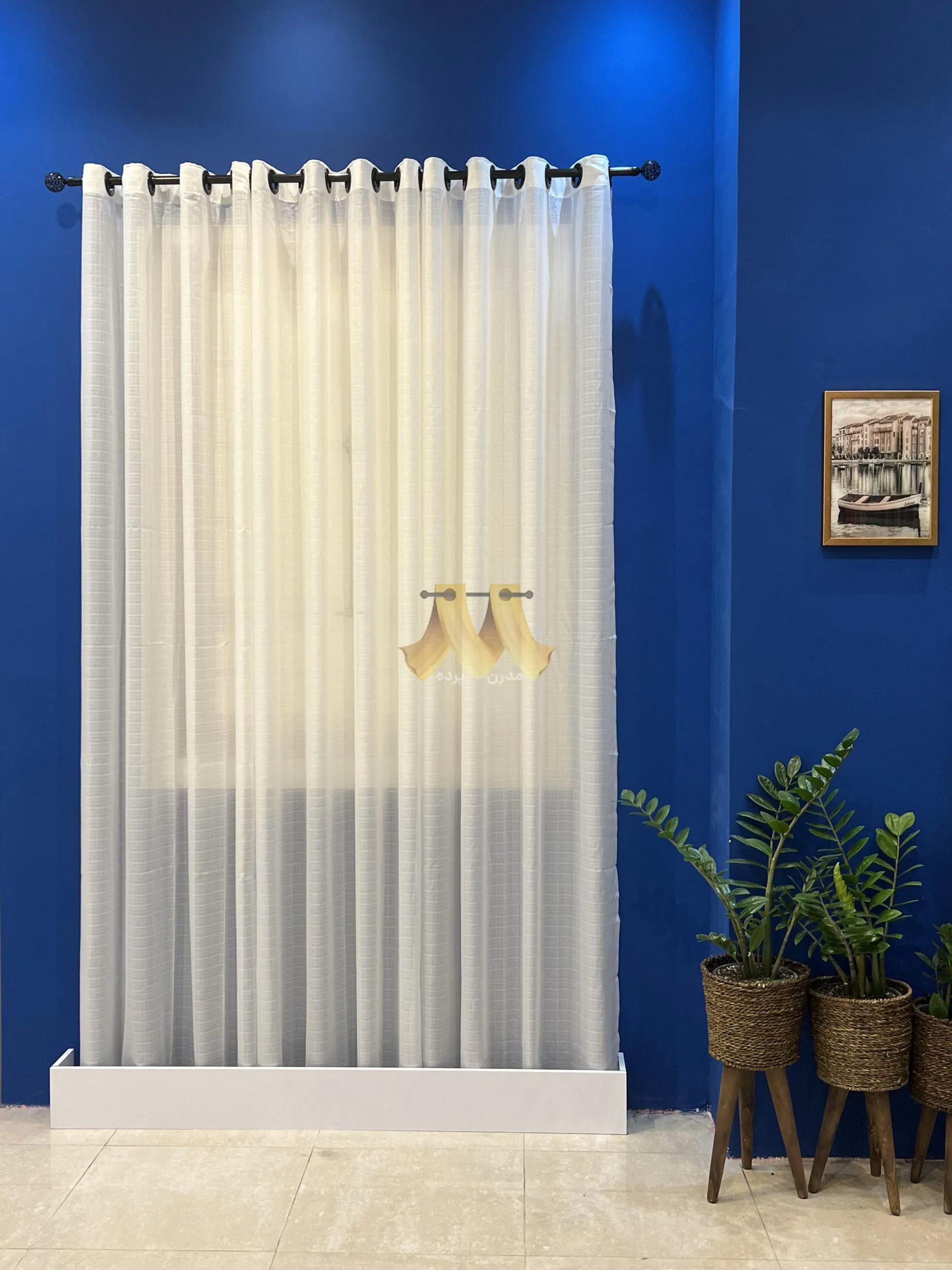 پرده پانچی حریر بافت دار سفید