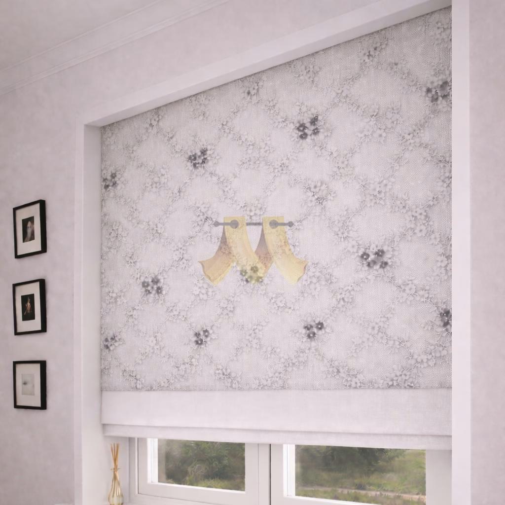 پرده دومکانیزه مدل طرحدار طوسی-سفید کد GL5-GS/B-100