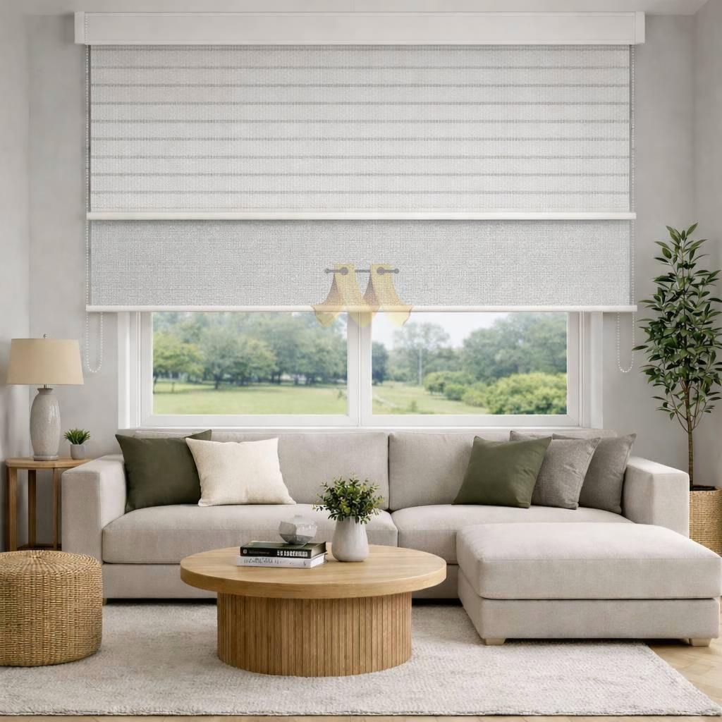 پرده دو مکانیزه طوسی روشن کد ZD217- GS / 02-06