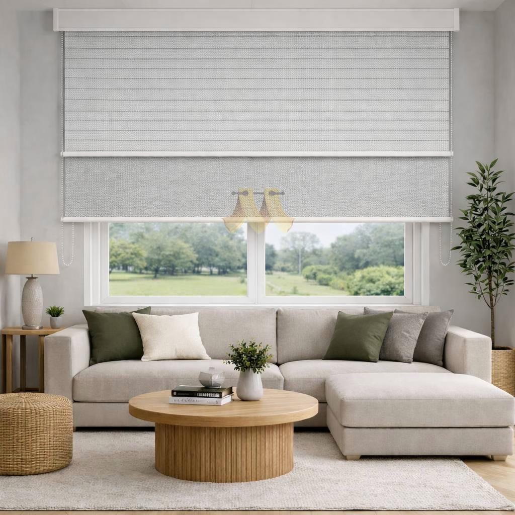 پرده دو مکانیزه طوسی روشن کد ZD217- SHENI /02-24