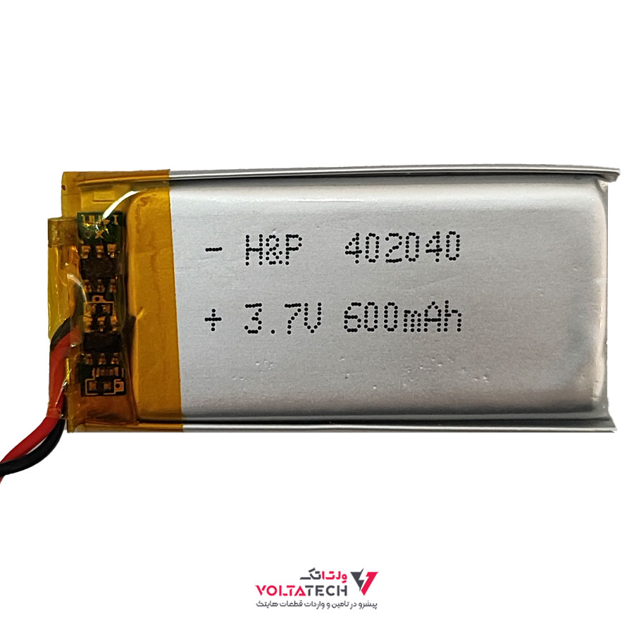 باتری لیتیوم پلیمر 3.7v ظرفیت 600mA ابعاد 402040