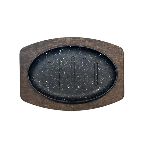 ظرف چدن بیضی همراه تخته چوبی