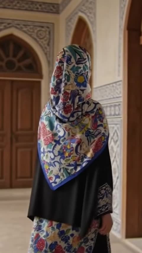روسری نخی خنک تابستانی قواره 120 طرح کاشیکاری 