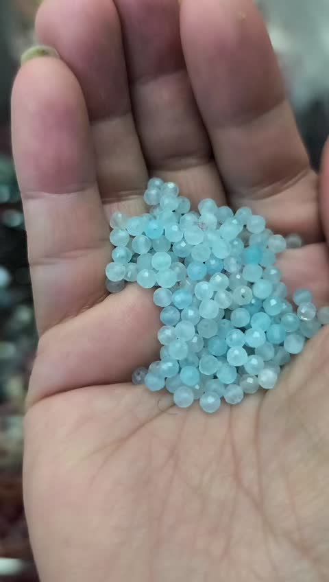 مهره سنگ آکوامارین تراش جواهری سایز 3میل سنگ اصل طبیعی سوراخ دار