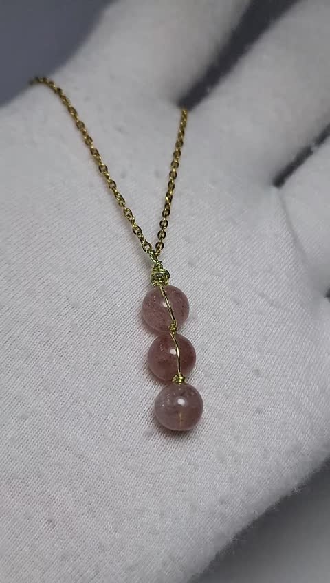گردنبند سنگ کوارتز توت فرنگی اصل Strawberry Quartz