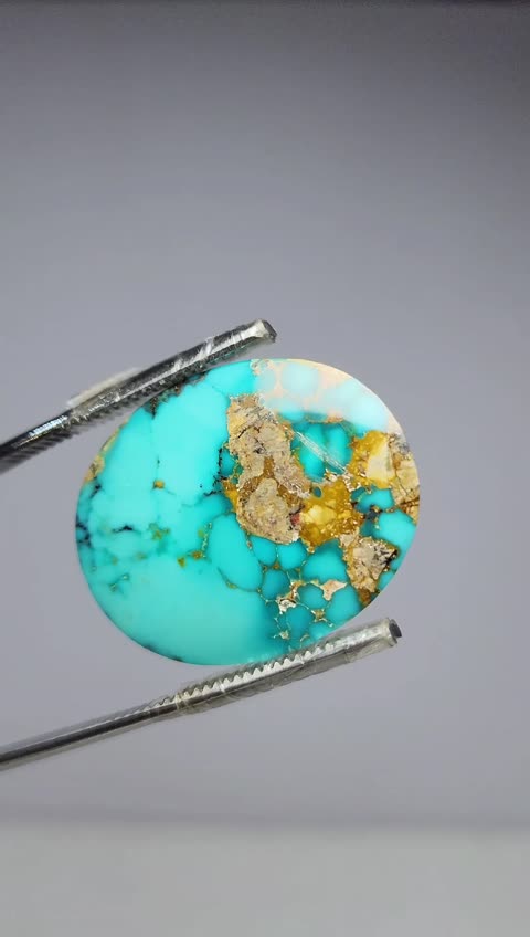 نگین فیروزه شجر رگه طلایی اصل نیشابوری (سنگ فیروزه نیشابور)