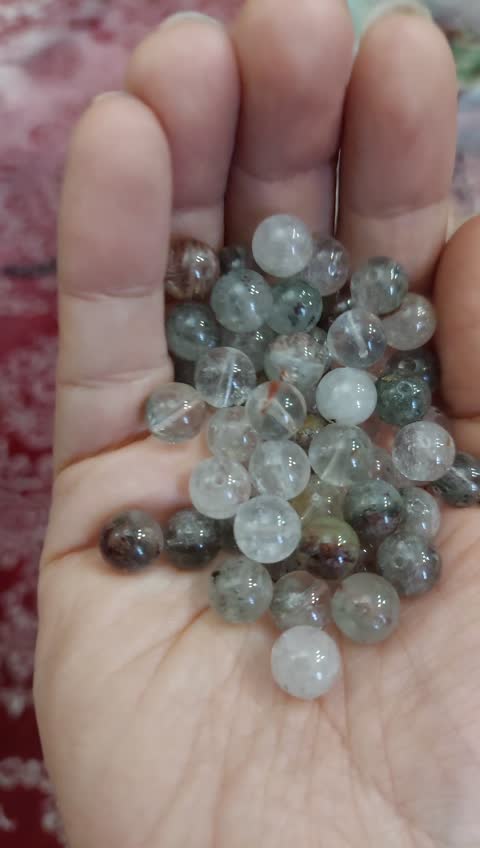 مهره سنگ کوارتز فانتوم سایز 8 سنگ اصل طبیعی سوراخ دار