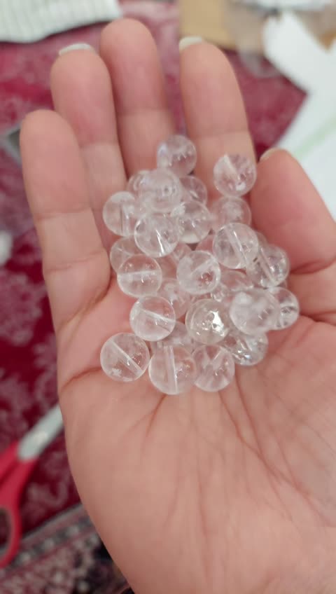 مهره کریستال کوارتز شفاف سایز 10 سوراخ دار سنگ اصل طبیعی