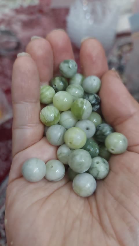 مهره سنگ یشم سرپانتین سایز 10 سنگ اصل طبیعی سوراخ دار 