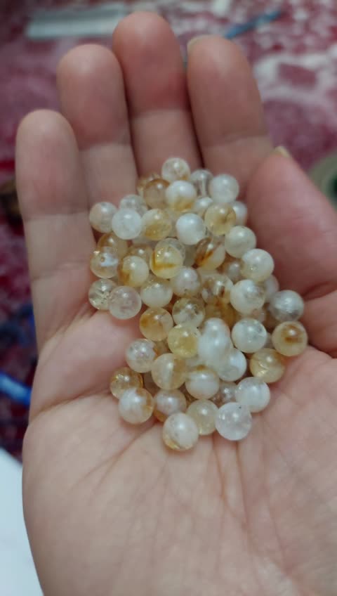 مهره سنگ سیترین لکه برفی وارداتی برزیل سایز 5 سنگ اصل طبیعی درجه یک سوراخ دار گوی 
