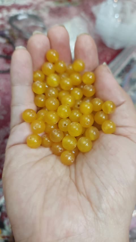 مهره سنگ جید زرد سایز 8 سوراخ دار لیمویی پرتقالی سنگ اصل طبیعی