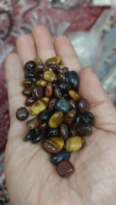 مهره تامبل سنگ چشم ببر 6 در 8 میل سنگ اصل طبیعی سوراخ دار 