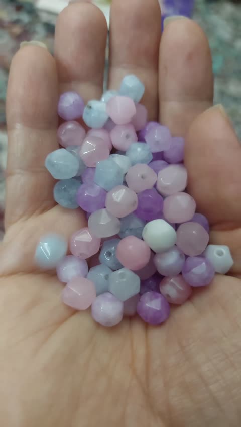 مهره سنگ جید لوندر یاسی بنفش صورتی آبی تراش استار سایز 8 سوراخ دار اصل طبیعی 