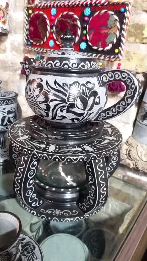 قوری بزرگ با وایمر سنگی قلم کاری شده