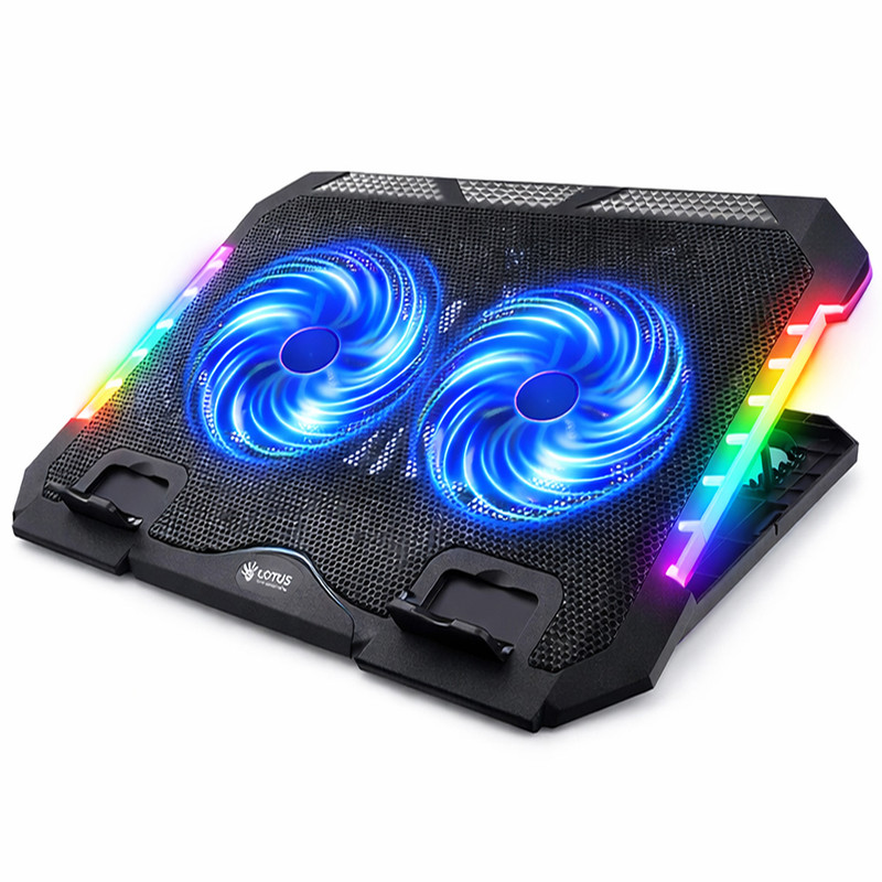 ارسال فوری پایه خنککننده لپتاپ گیمینگ لوتوس مدل GF219-RGB دارای دو عدد فن مناسب برای لپ تاپهای 13 تا 16 اینچی درجه ی…