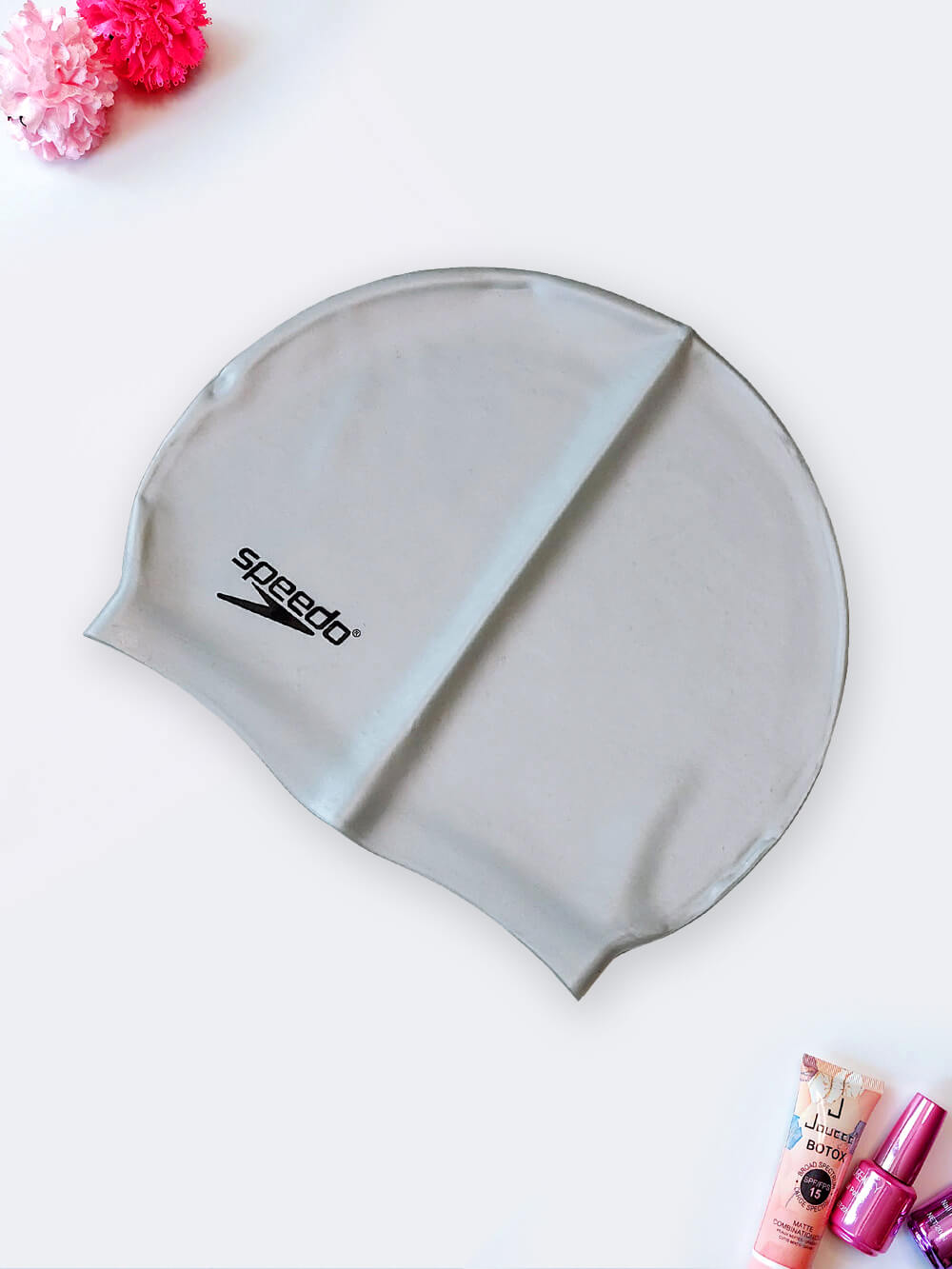 کلاه استخر طوسی رنگ زنانه و مردانه سیلیکونی اسپیدو ( Speedo ) ضد آب و ضد کلر