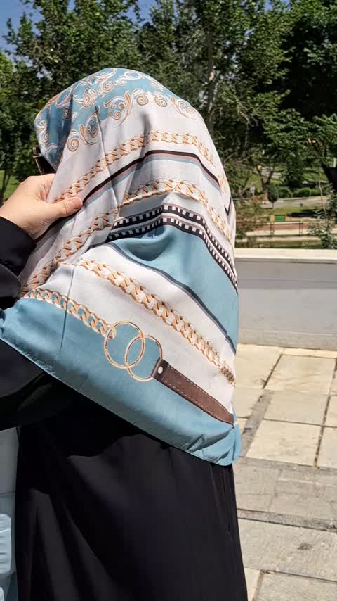 روسری نخی مجلسی رنگ فیروزه ای