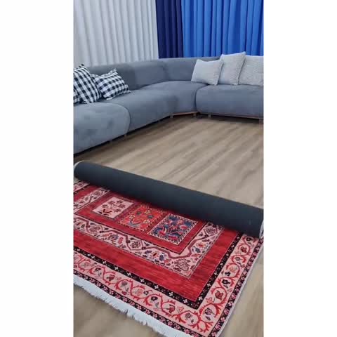فرشینه قالیوا مخمل ترک طرح سنتی لاکی آجری سنتی کد A092 (پس کرایه)