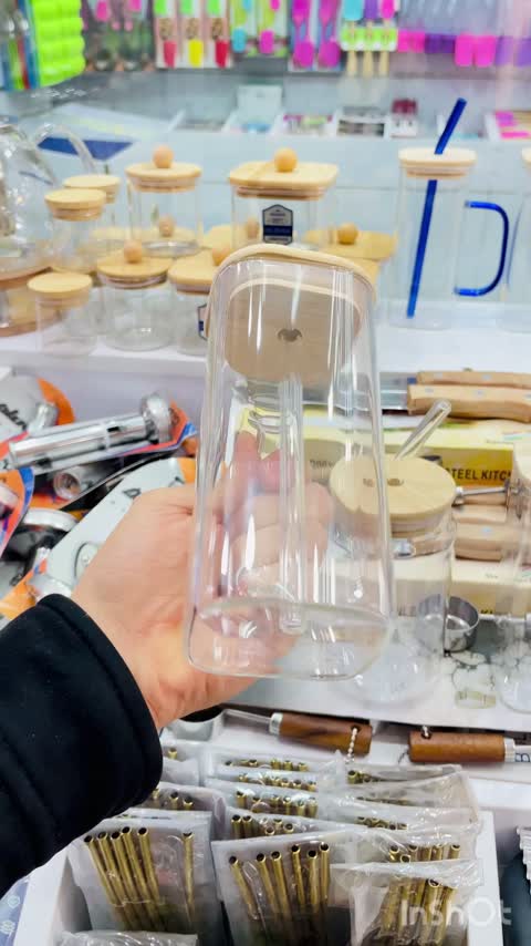 لیوان پیرکس شیشه ای (اسموتی نی دار)