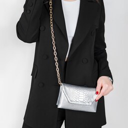 کیف دستی زنانه چرم صنعتی نقره ای مشکی