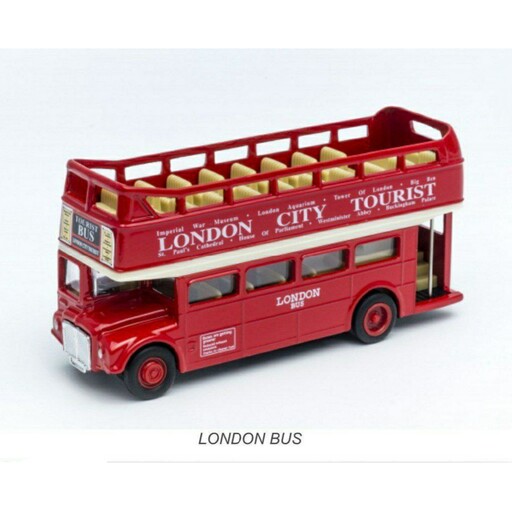اسباب بازی - ماکت - ماشین فلزی  - اتوبوس لندن مدل بدون سقف - برند ویلی Welly  - عقبکش - تک جعبه - London Bus