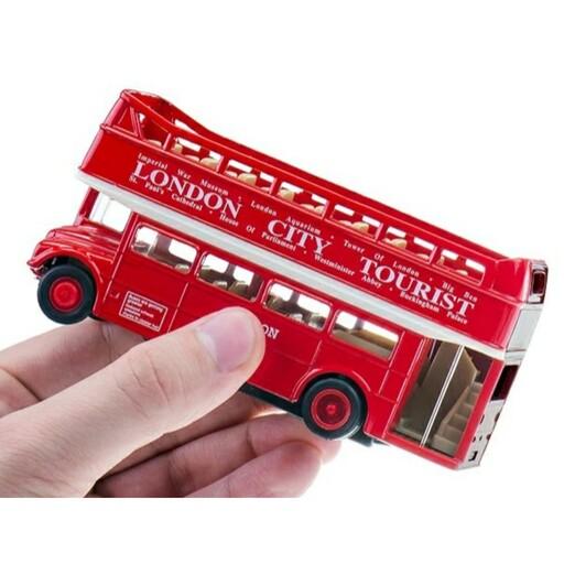 اسباب بازی - ماکت - ماشین فلزی  - اتوبوس لندن مدل بدون سقف - برند ویلی Welly  - عقبکش - تک جعبه - London Bus
