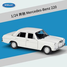 ماکت ماشین - مرسدس بنز 220 سفید - Mercedes Benz 220 - مقیاس 1.24 برند ویلی Welly - فلزی - فرمان پذیر - سه درب بازشو