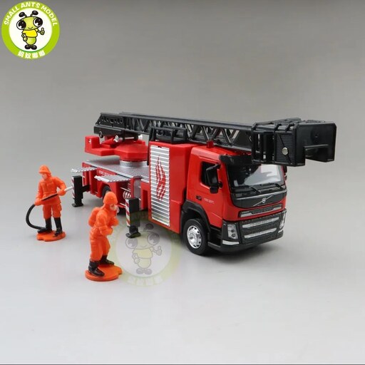 اسباب بازی - ماکت - کامیون فلزی - کامیون آتشنشانی ولوو Volvo - چراغدار، صدادار، دارای قسمتهای متحرک - بهمراه 2 عدد فیگور
