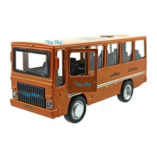 اسباب بازی - ماکت - ماشین فلزی - مینی بوس فیات - مقیاس 1.32 - عقبکش، موزیکال، چراغدار، دو درب بازشو - Fiat Minibus