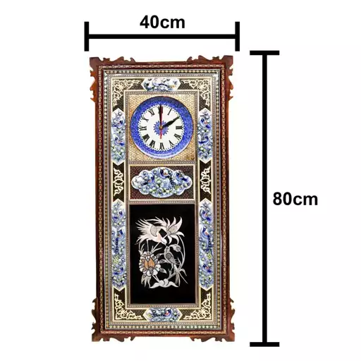ساعت پلاک قلم زنی طرح گل و مرغ همراه با قاب کشیده نفیس خاتم کاری(17)(گارانتی 120 ماهه)
