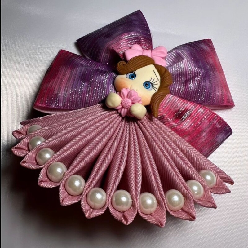 گیره سر گل مو مدل عروسک دامن دار صورتی (قابل سفارش در رنگ بندی و سایز های متنوع)