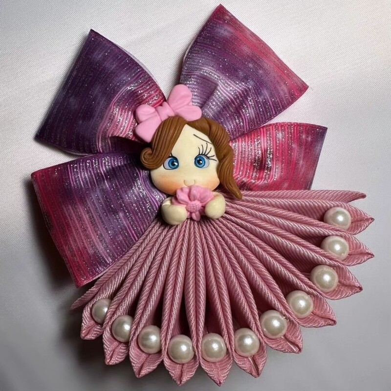 گیره سر گل مو مدل عروسک دامن دار صورتی (قابل سفارش در رنگ بندی و سایز های متنوع)