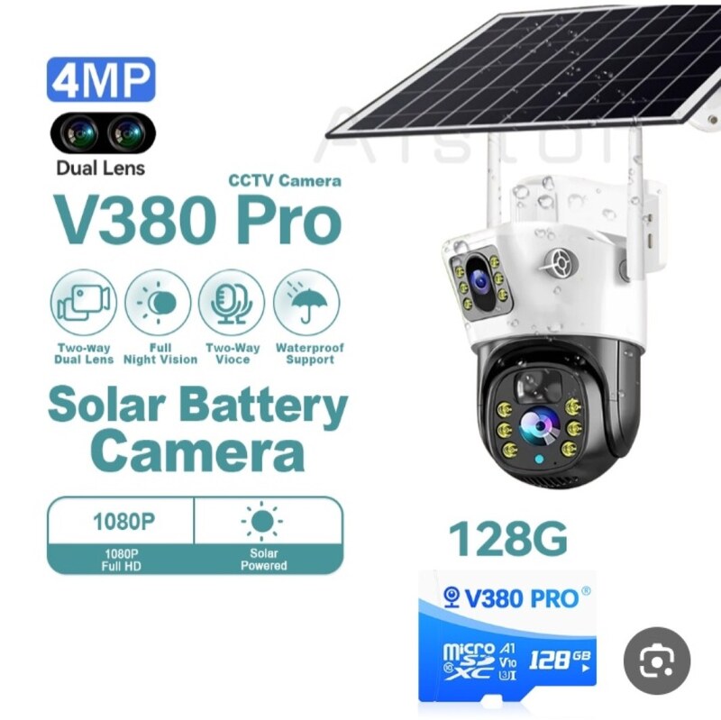 دوربین خورشیدی گردان دولنزه سیمکارت خور مدل VCS09-4G باتری شارژی برند V380PRO 6مگا پیکسل
