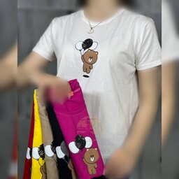 تیشرت زنانه قواره دار جنس نخ پنبه ،  ( طرح خرس ) ، فری سایز ( 36 تا 46) ، دارای رنگ بندی 