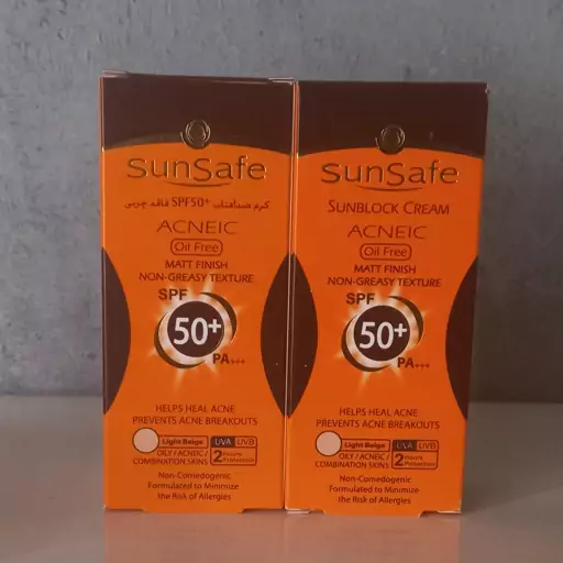 کرم ضد آفتاب سان سیف رنگی فاقد چربیspf50 کرم پودری بژ روشن  