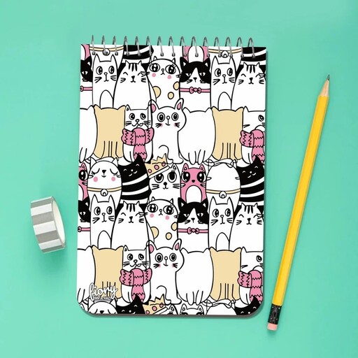دفترچه یادداشت طرح گربه های فانتزی، 50 برگ، چاپ رنگی اختصاصی، مستر راد (Fiory)  Notebook، دفتر چه، تک فنر فلزی