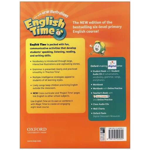 کتاب English Time 5 2nd Edition، سایز بزرگ (رحلی)، کتاب دانش آموز با کتاب کار و CD،اینگلیش تایم 1 ویرایش دوم، انگلیسی