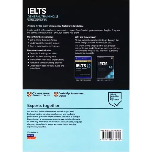 کتاب Cambridge IELTS 15 General،کمبریج آیلتس 15 جنرال، همراه با جواب و CD، ویژه آمادگی آزمون آیلس، زبان انگلیسی، ielts