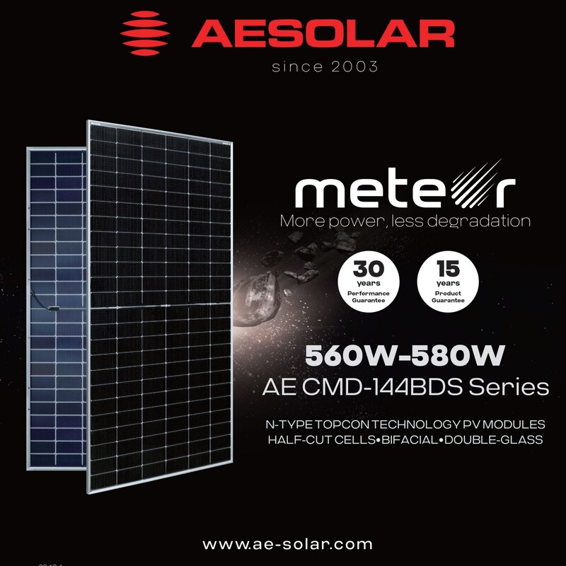 پنل خورشیدی 570 دوطرفه مونو کریستال AE SOLAR