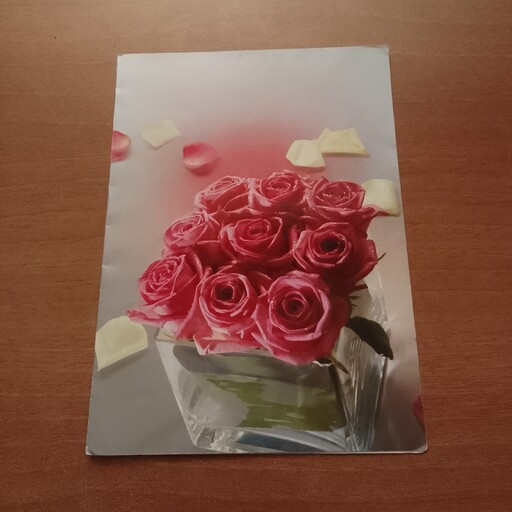 کارت پستال گل رز صورتی طوسی نقره ای توسی گلدار 20در15 کارت تبریک