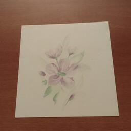 کارت پستال گل بنفش کرم یاسی نقاشی گلدار 15در15 کارت تبریک