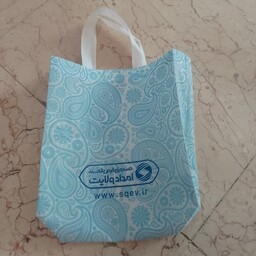 ساک دستی کیسه کیف پارچه ای دسته دار سفید آبی بته جغه بوته جقه ابعاد 30در36 تبلیغاتی ساک خرید نان 