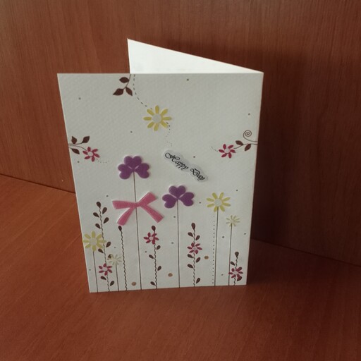 کارت پستال مقوایی سفید صورتی بنفش زرد گلدار گل گلی ابعاد 15در11 کارت تبریک